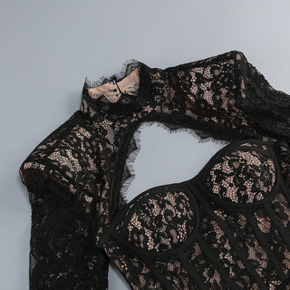Romantic Lace Corset Cut-Out Long Sleeve Mini Dress