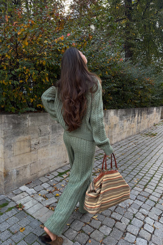 Cable Knit Zip-Up Cardigan and Jogger Pants Set