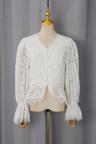 Elegant Lace Set – Long Sleeve Top with Flowy Midi Skirt