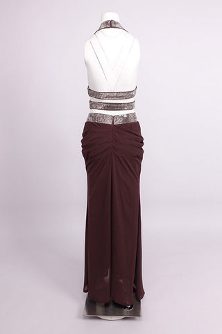 Crystal Embellished Halter Cutout Crop Top & Draped High-Waist Long Skirt Set