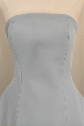 Strapless Crepe Peplum Corset Long Dress with Flowy Mesh Skirt