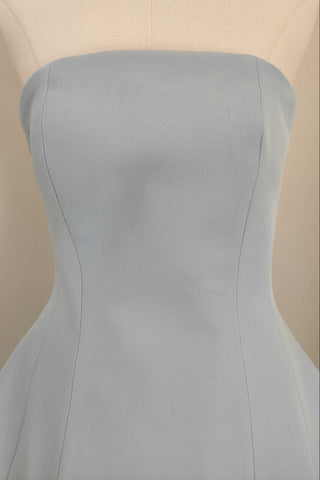 Strapless Crepe Peplum Corset Long Dress with Flowy Mesh Skirt