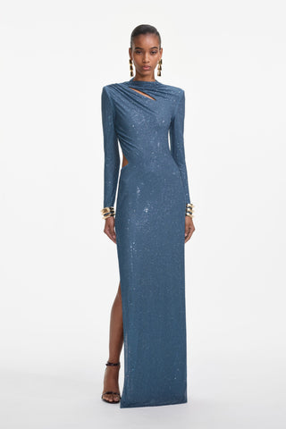 Crystal Embellished Cut-Out Open-Back Long Dress
