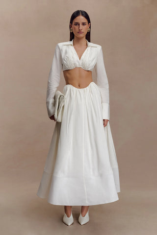 Cropped Shirt & Full Skirt Set – Long Sleeve Two-Piece Set