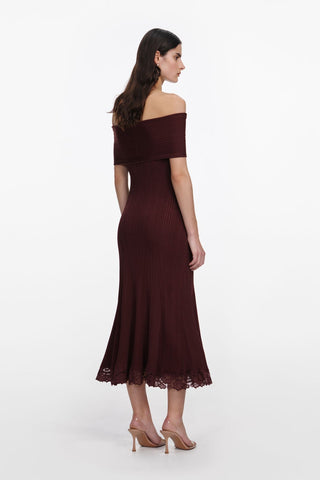 Luxe Ribbed Knit Off-Shoulder Lace Panel Long Dress