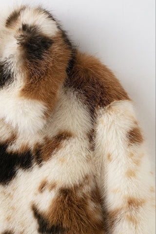 Vintage Pattern Faux Fur Zip-Up Coat