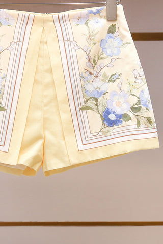 Floral Print Satin Halter Top & High-Waisted Shorts Set