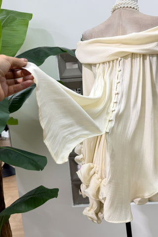 Off-Shoulder Flowing Chiffon Mini Set with Soft Ruffle Details