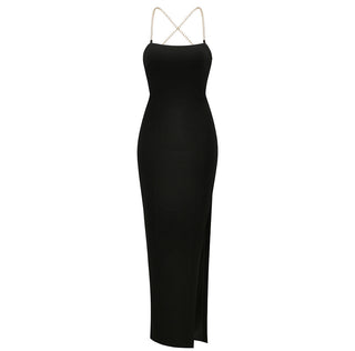 Cross Back Sleeveless Black Long Dress