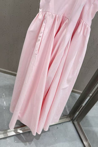 Tie-Shoulder V-Neck Open Back Flared Midi Dress