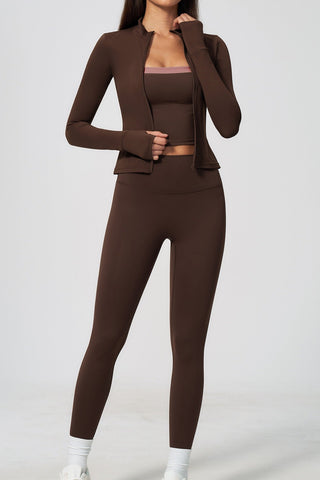 Zip-Up Active Jacket, Bandeau Top & High-Waist Leggings Set