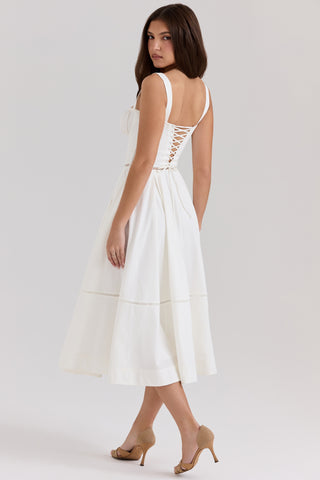 Romantic Corset Waist Midi Dress with Adjustable Lace-Up Back and Wide Straps