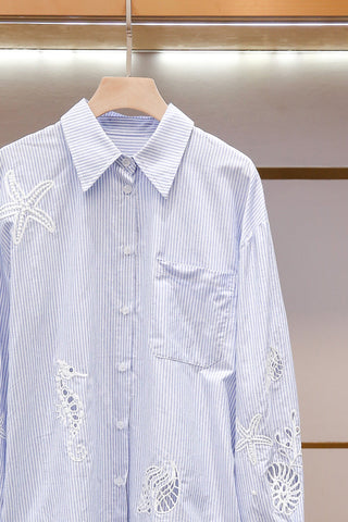 Coastal Embroidered Stripe Shirt & Shorts Set