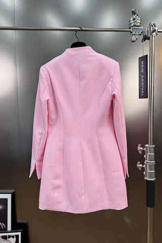 Long-Sleeve Structured Crepe Blazer & Pleated Mesh Skirt Set – Tailored Design