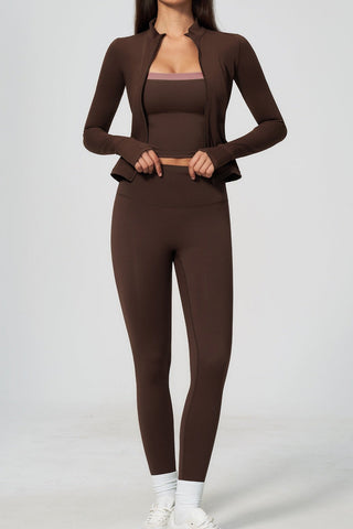Zip-Up Active Jacket, Bandeau Top & High-Waist Leggings Set