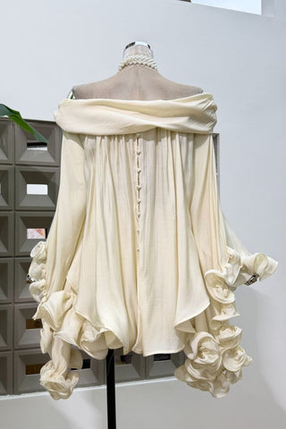 Off-Shoulder Flowing Chiffon Mini Set with Soft Ruffle Details