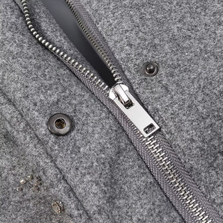 Embellished Wool Short Jacket – Grey High Neck Coat with Crystal Beads & Sequins