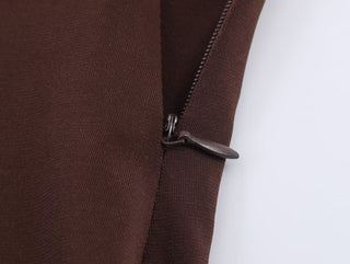 Long Sleeve Tie-Neck Mini Dress in Structured Woven Fabric