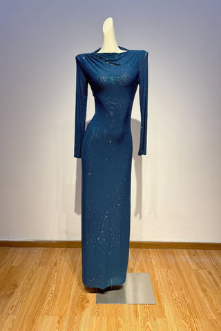 Crystal Embellished Cut-Out Open-Back Long Dress