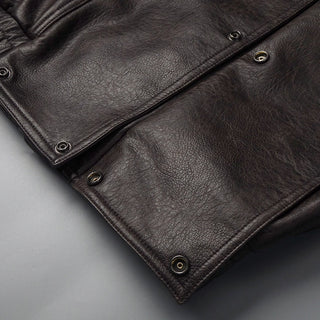 Classic Aviator Leather Jacket with High Neck, Utility Pockets, and Structured Fit