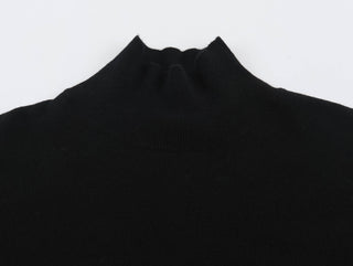 Belted Mock Neck Knit Sweater with Wide Sleeves