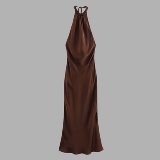Satin Halter Backless Long Dress