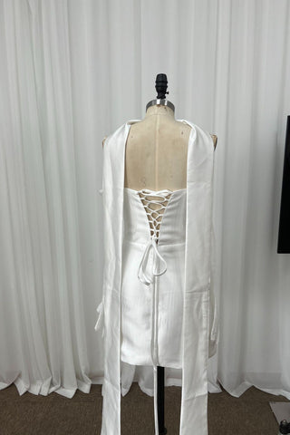 Embellished Satin Corset Mini Dress with Lace Gloves & Scarf