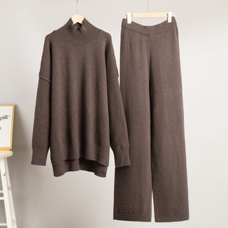 Soft Knit Two-Piece Set with Long-Sleeve Turtleneck and Relaxed Pants
