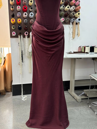 Structured Corset Back Long Dress with Draped Silhouette