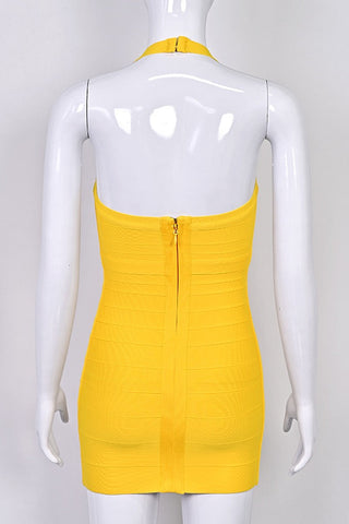 Halter Neck Bandage Mini Dress with Sweetheart Neckline and Sculpted Bodycon Fit