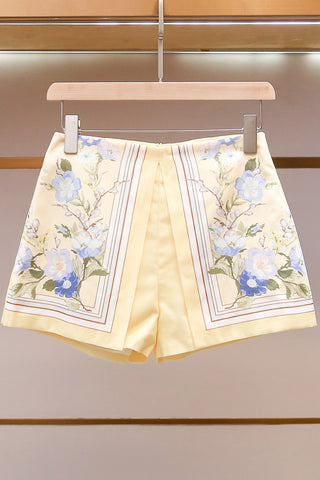 Floral Print Satin Halter Top & High-Waisted Shorts Set