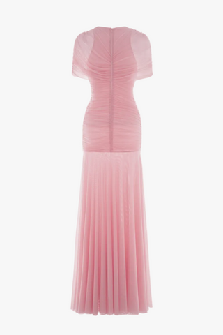 Ruched Off-Shoulder Long Dress – Draped Top & Flowing Skirt