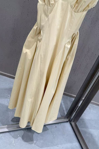 Tie-Shoulder V-Neck Open Back Flared Midi Dress