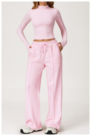 Seamless Mock-Neck Long Sleeve Crop Top & Straight-Leg Jogger Set