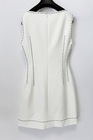 Sleeveless Mini Shift Dress with Floral Appliqué & Contrast Stitch Detail