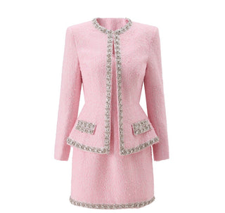 Crystal Embellished Tweed Long Sleeve Peplum Blazer