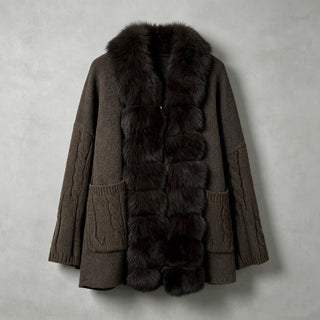 Faux Fur Trim Cable Knit Long Cardigan
