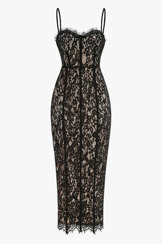 Sleeveless Floral Lace Midi Dress with Corset Bodice
