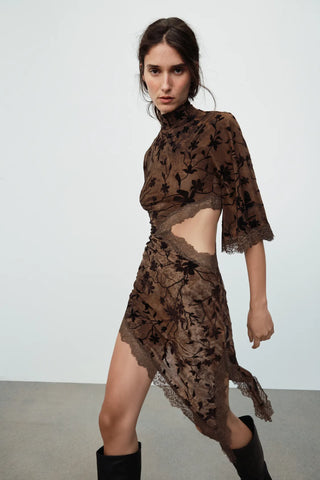 Floral Velvet Lace Cutout Mini Dress