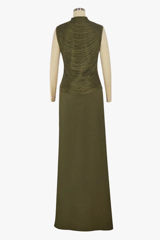 Sleeveless Bandage Metallic Top & Satin Skirt Set – Sculpted High Neck, Fluid Draped Fit, Refined Evening Look