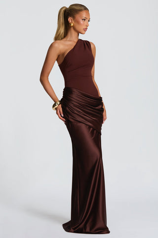 One Shoulder Ruched Long Dress with Draped Detail – Elegant Evening Fit