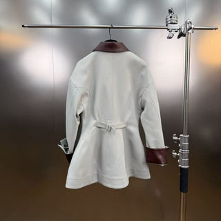 Contrast Faux Leather Collar Long Sleeve Tailored Zip-Up Jacket
