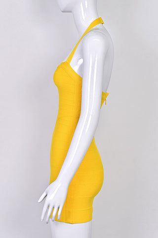 Halter Neck Bandage Mini Dress with Sweetheart Neckline and Sculpted Bodycon Fit