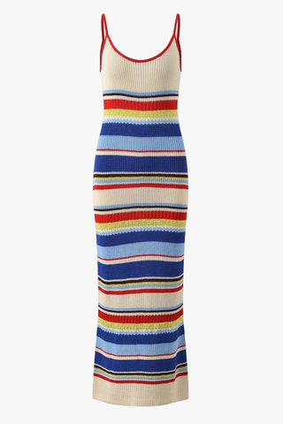 Coastal Striped Knit Spaghetti Strap Long Dress
