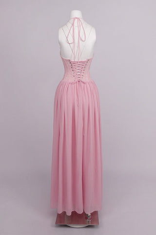 Lace Corset Halter Long Dress – Pleated Chiffon Evening Dress