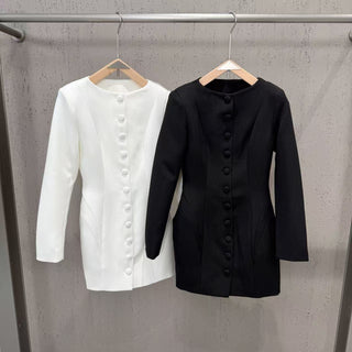 Sculpted Waist Button-Front Blazer Mini Dress