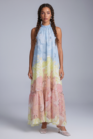 Paisley Print Halter Neck Backless Long Dress