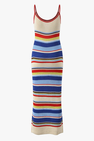 Coastal Striped Knit Spaghetti Strap Long Dress