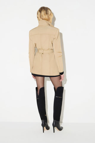 Belted Zip-Detail Long Trench Jacket