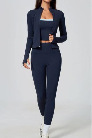 Zip-Up Active Jacket, Bandeau Top & High-Waist Leggings Set